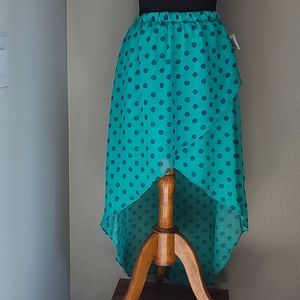 Teal Green Polkadot Sheer High Low Maxi Skirt